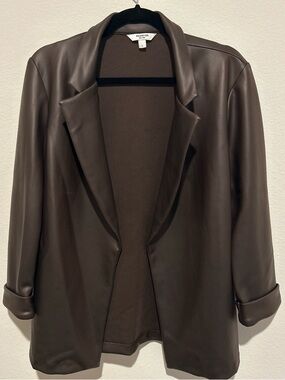 Brown Faux Leather Open Blazer Jacket